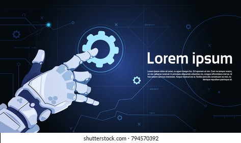 Robotic Hand Touch Gear Icon Technical Support Service And Artificial Intelligence Concept Flat Vector Illustration