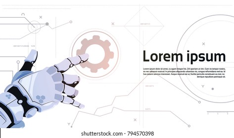 Robotic Hand Touch Gear Icon Technical Support Service And Artificial Intelligence Concept Flat Vector Illustration