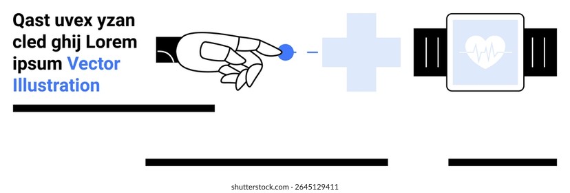 Robotic hand touching a screen with a heart symbol on a smartwatch. Ideal for technology, healthcare, AI, medical devices, fitness, innovation, and wearable gadgets. Landing page