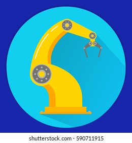 Robotic hand,arm,pointing device.Mechanical model for mounting and assembly of different electronic devices.Icon robot industry factory manufacture design of device for a robotic assembly.Flat vector.