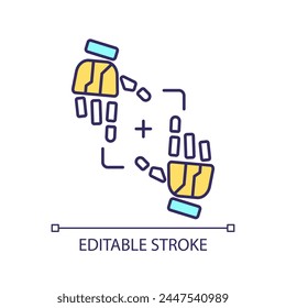 Robotic hands RGB color icon. Technological interaction. Mechanical hands. Future of work. Automation collaboration. Isolated vector illustration. Simple filled line drawing. Editable stroke