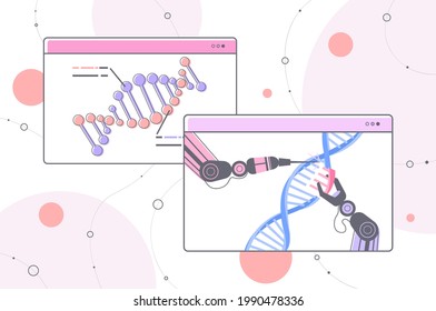 robotic hands working with DNA robot making experiment in lab DNA testing genetic engineering artificial intelligence