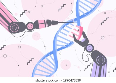 robotic hands working with DNA robot making experiment in lab DNA testing genetic engineering artificial intelligence