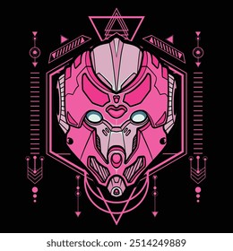 Robotic Head with Sacred Geometrical Background 2 For Tshirt