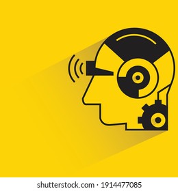 robotic head and smart glass with drop shadow yellow background