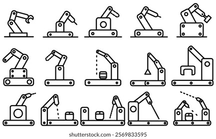 robotic icon set, industrial robots, industrial machines