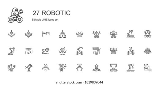 robotic icons set. Collection of robotic with industrial robot, robot, artificial intelligence. Editable and scalable robotic icons.