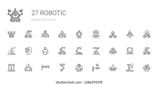 robotic icons set. Collection of robotic with robot, industrial robot, artificial intelligence. Editable and scalable robotic icons.
