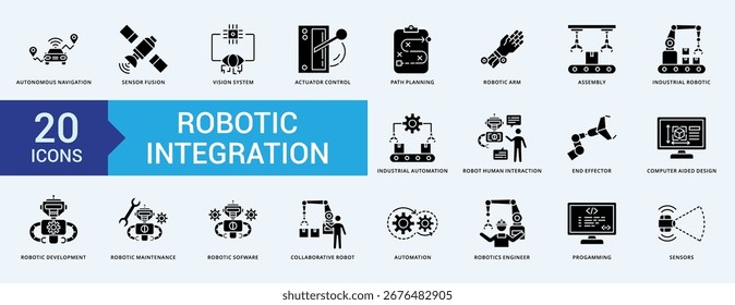 Robotic Integration icon set glyph illustration vector