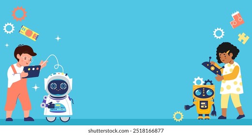 Fondo robótico para niños en diseño plano