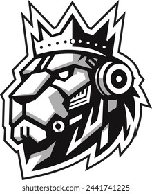 robotic king lion face mascot design detailed shading