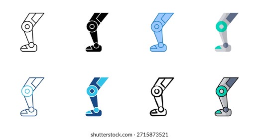 Robotic leg set multiple style vector collection. Editable stroke 
