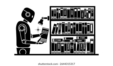 A robotic librarian filing books by laser code.jpg	Efficient Robotic Librarian Filing Books Laser Code Automation	An efficient robotic librarian precisely files books using laser code scanning, demons