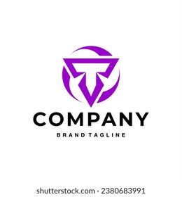 robotic logo T tech technology purple background