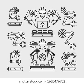 Vektorliniensymbole der Roboterherstellung