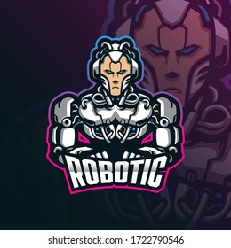 diseño de logo de mascota robótica vectorial con un moderno estilo de ilustración para impresión de insignias, emblemas y camisetas. ilustración robótica inteligente.