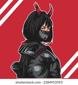 Robotic Masked Woman with Mechanical Horns