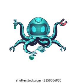 Robotic octopus mascot with science gear on its tentacles.