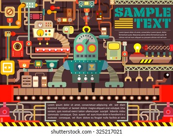 Robotic operator manufacturing on factory, illustrator Vector