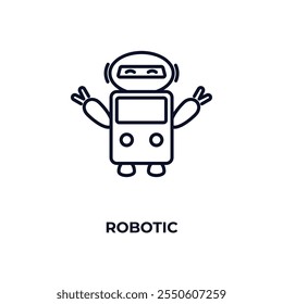 ícone de contorno robótico. Vetor linear do conceito de computador. Ícone robótico de linha fina isolado no fundo branco