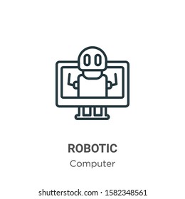 Robotic outline vector icon. Thin line black robotic icon, flat vector simple element illustration from editable computer concept isolated on white background