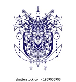 Robotic Owl Illustration with sacred geometry can use for t-shirt design and e sport logo