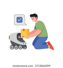 Robotic Package Delivery Vector Flat Illustration EPS 10 File