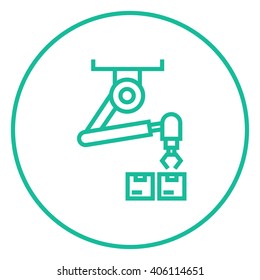 Robotic packaging line icon.