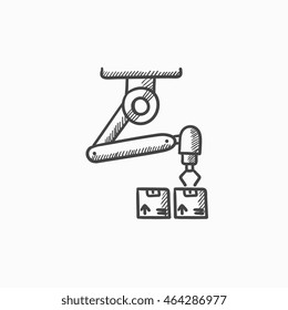 Ícone de esboço vetorial de embalagem robótica isolado no fundo. Ícone de embalagem robótica desenhado à mão. Ícone de esboço de embalagem robótica para infográfico, site ou aplicativo.
