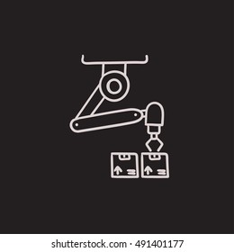 Icono de boceto vectorial de empaquetado robótico aislado en el fondo. Dibujo manual del icono de empaquetado Robótico. Icono de boceto de empaque robótico para infografía, sitio web o aplicación.