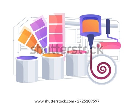 Robotic Paint Mixing abstract concept vector illustration. Smart robot measures and mixes paint batches to exact color formulas for consistent finishes. abstract metaphor.