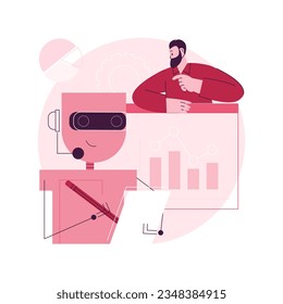 Ilustración vectorial abstracta de la automatización de procesos robóticos. Automatización de procesos de negocio, servicio de robots, procesamiento automatizado, trabajador digital basado en IA, metáfora abstracta de robótica de software.