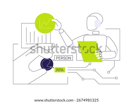Robotic Process automation abstract concept vector illustration. Person choosing RPA mode, artificial intelligence industry, workflow organization, big data, machine learning abstract metaphor.