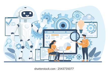 Automação robótica de processos. conceito de tecnologia de inovação de inteligência artificial. Banner da Web da indústria de negócios usando ilustração de vetor de ai.
