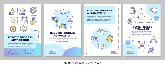 Robotic process automation blue circle brochure template. RPA innovative solutions. Leaflet design with linear icons. Editable 4 vector layouts