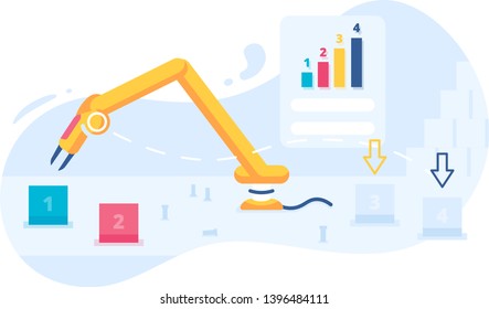 Robotic process automation concept illustration with a robot, performing his duties at work.