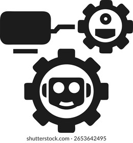 Robotic process automation concept illustration depicting gear cogwheels and a computer silhouette