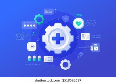 Automatización de procesos robóticos en ilustración de fondo de atención médica