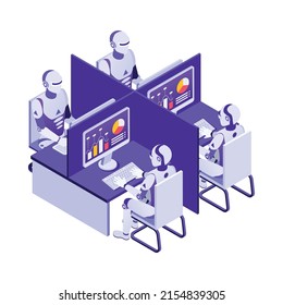 Robotic process automation isometric composition with isolated futuristic electronic icons vector illustration