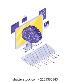 Robotic process automation isometric composition with isolated futuristic electronic icons vector illustration