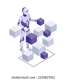 Robotic process automation isometric composition with isolated futuristic electronic icons vector illustration