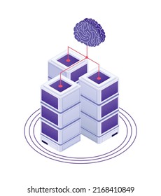 Robotic process automation isometric composition with isolated futuristic electronic icons vector illustration