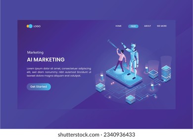 Robotic Process Automation Isometric Concept Landing Page