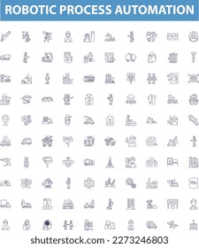 Robotic process automation line icons, signs set. robotic, process, automation, software, technology, artificial, intelligence, machine, learning outline vector illustrations.