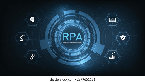 Robotic process automation (RPA ) concept. Business machines technology with support factory service provider industry 4.0 with precision machines for more efficient productivity. 