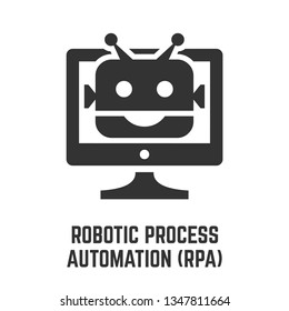 Robotic Process Automation RPA Glyph Icon With Artificial Intelligence Robot Technology And Digital Computer Symbol.