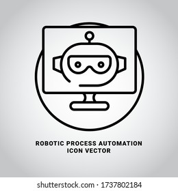 Robotic Process Automation, RPA outline icons vector. An illustration graphic of Running automation task on a computer. Simple rounded line, perfect for a landing page, Web Developer, or any business.