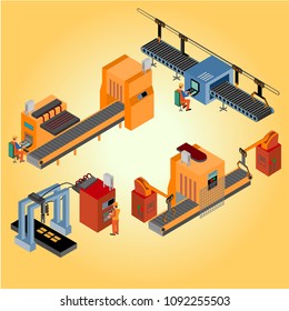 Robotic production line. Manufacturing and machine, automation and robotic and industry. Vector illustration