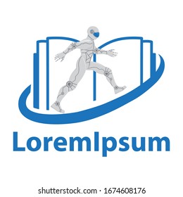 Corredor robótico y libro abierto, vector