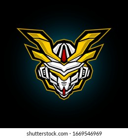 robotic samurai head mascot logo design